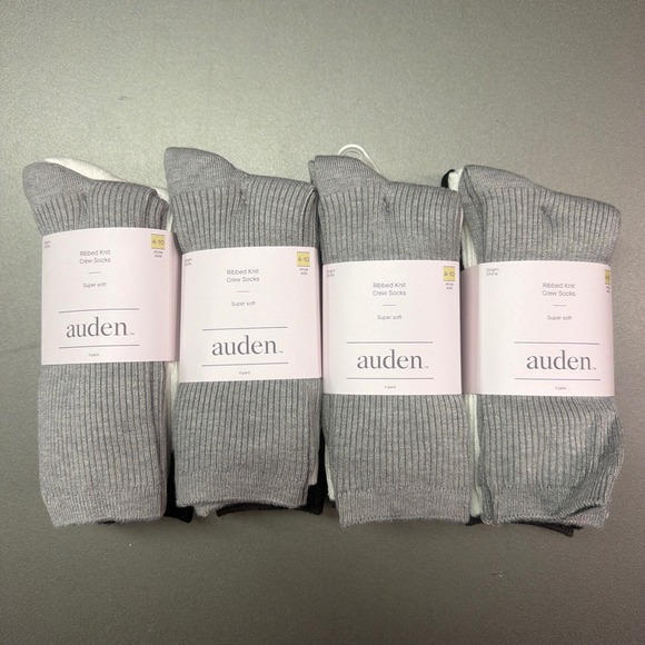 Auden Accessories - Auden Ribbed Knit Crew Socks 16 Pairs Lot Black White Grey Shoe Size 4-10 NEW